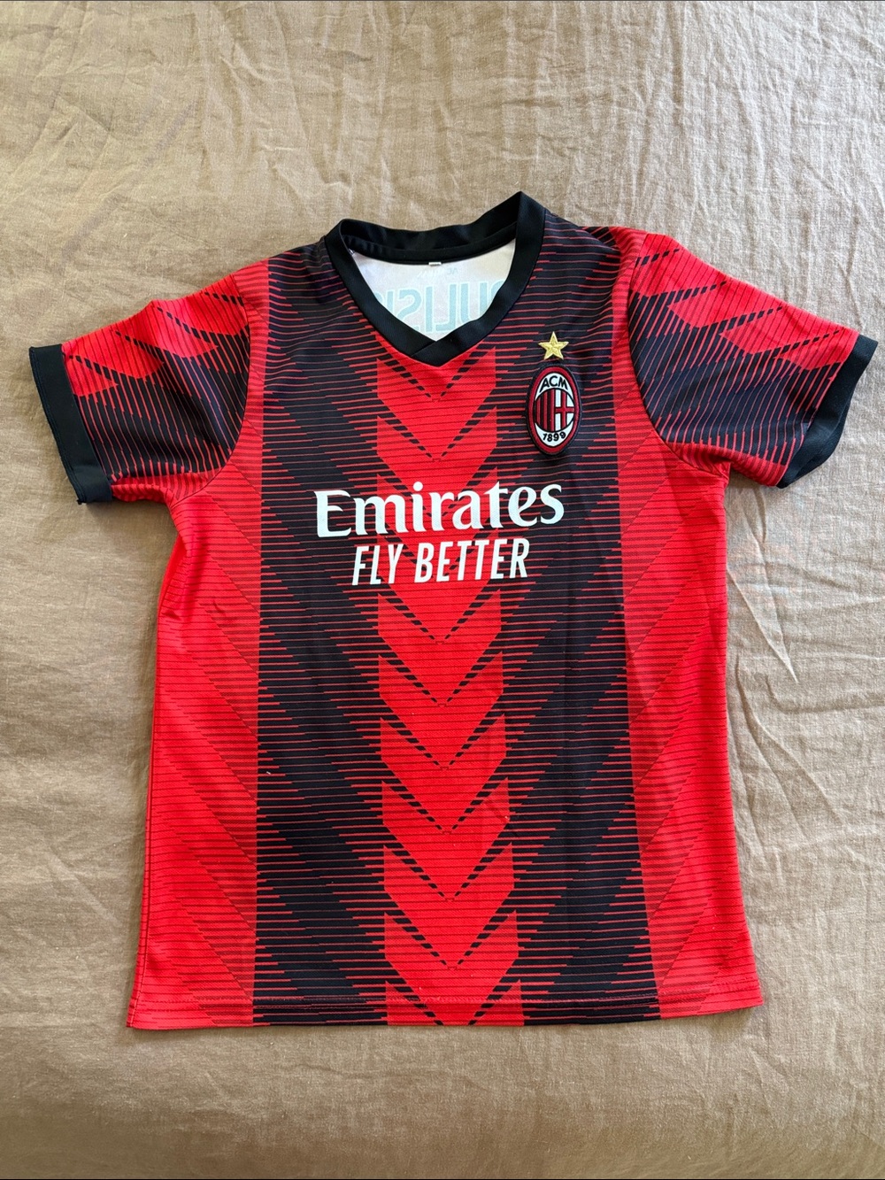 AC Milan FC Red and Black Kids Emirates Soccer Jersey